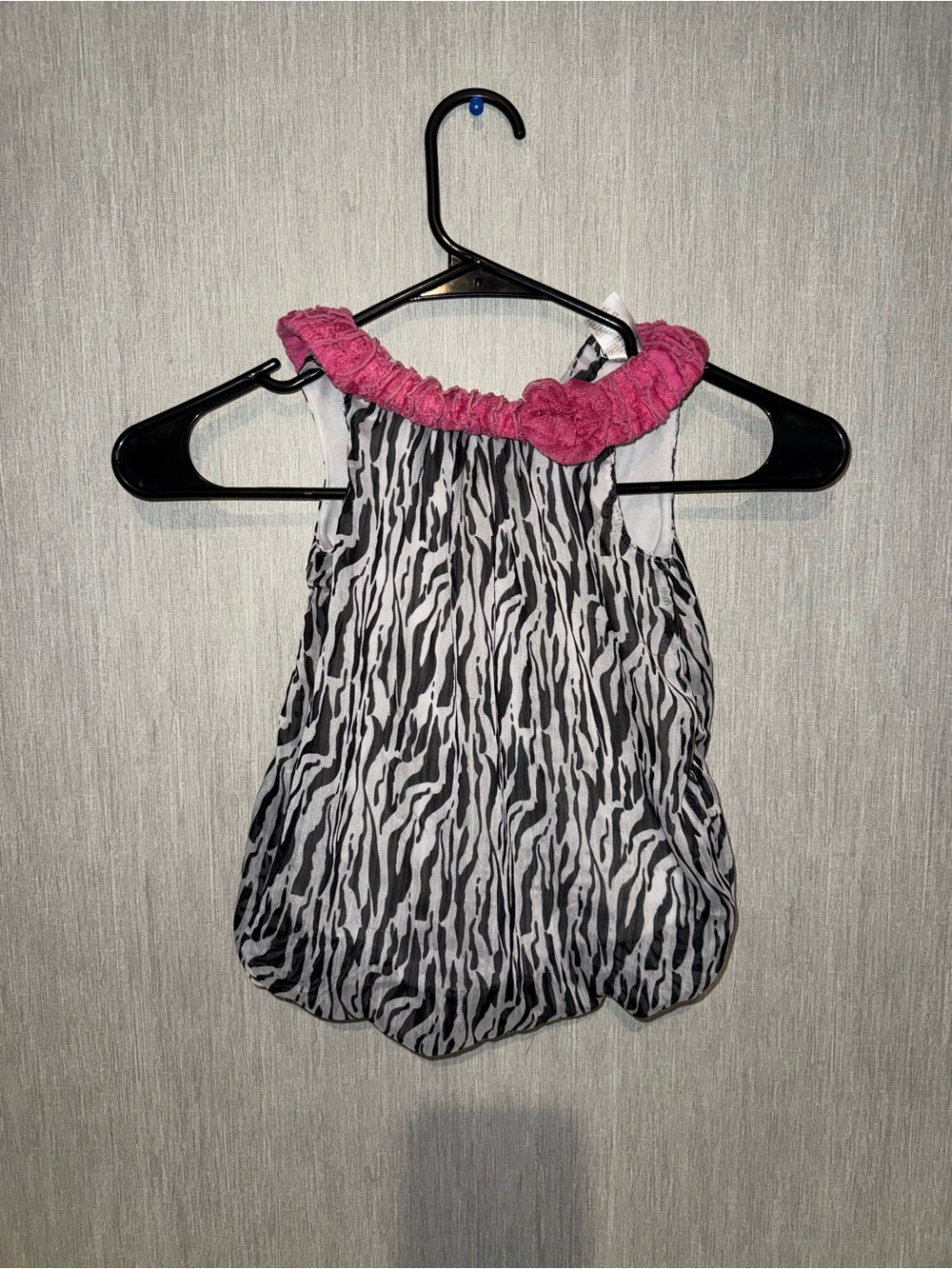 Essentials Black and White Zebra Print Tank with Pink Ruffle Neck